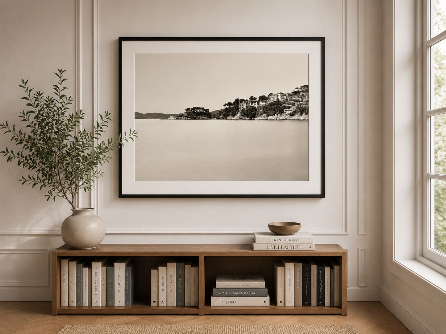 Skiathos kustvy – havslandskaps poster med lång exponering, med träram