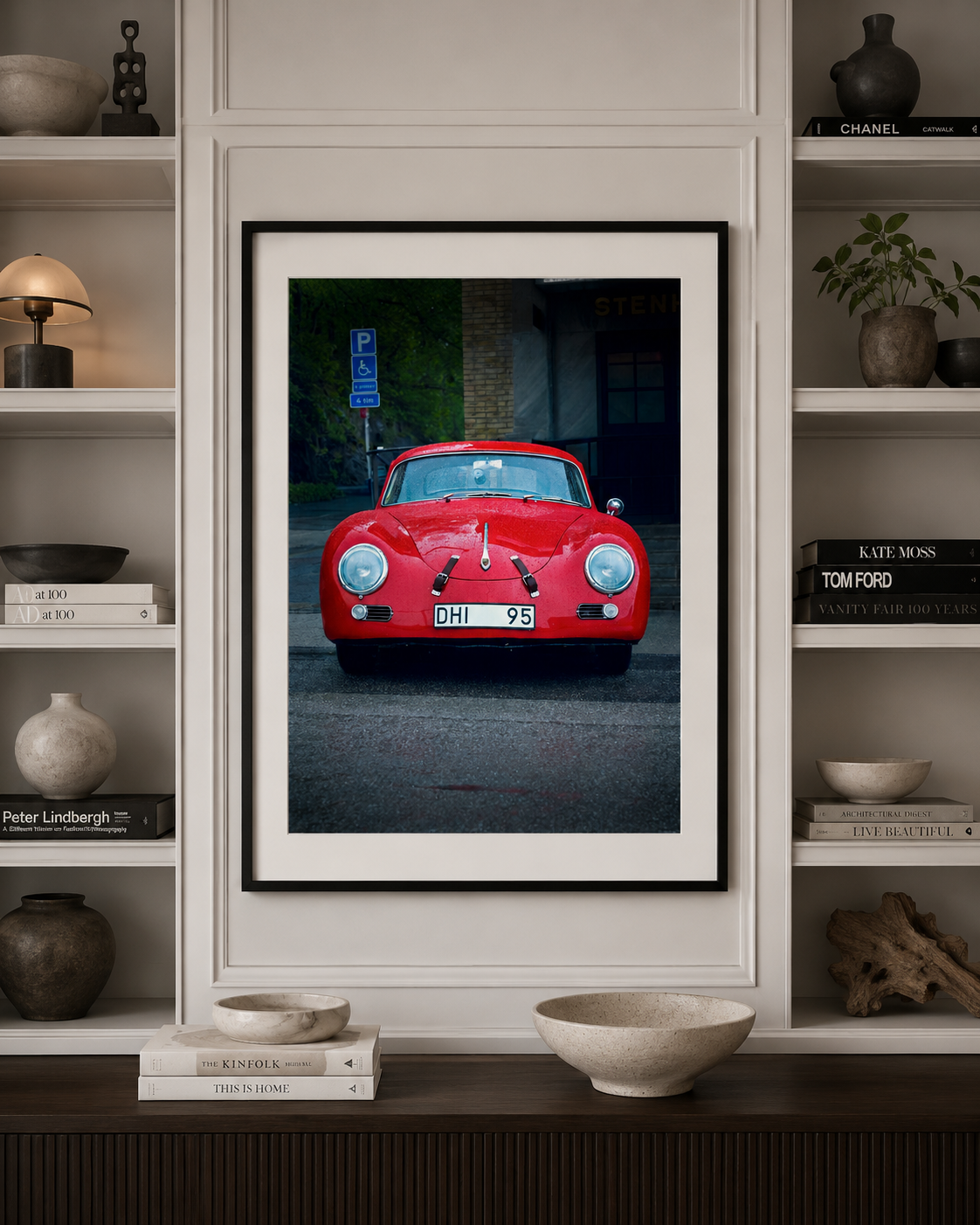 Porsche 356 röd, med träram
