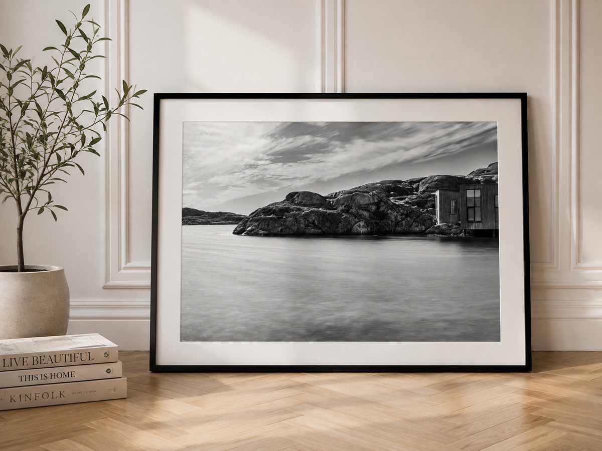 Black and White Coastal Photography Print – Scandinavian Wall Art, Minimalist Seascape Decor
